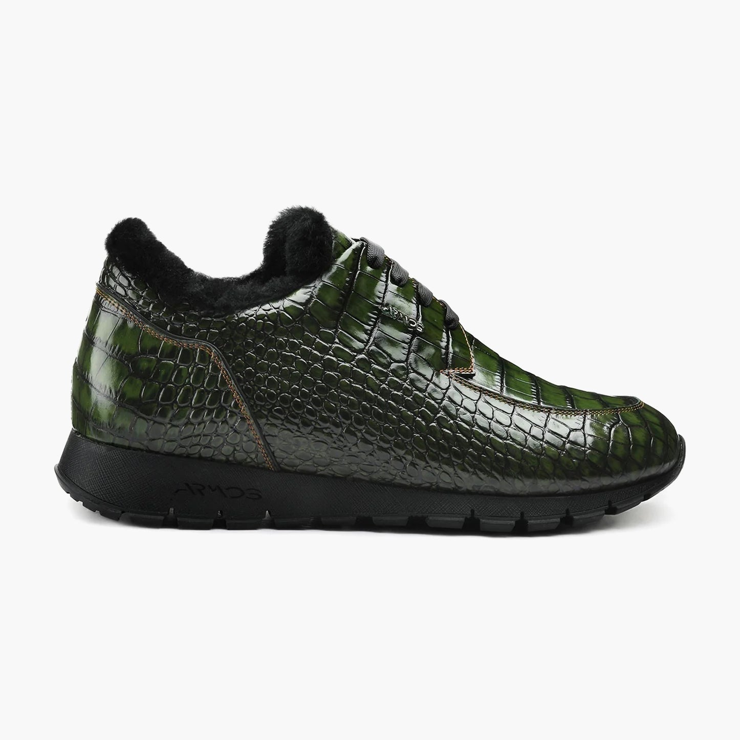 Men's Dark Green Glossy Croc-Print Sneaker