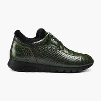 Men's Dark Green Glossy Croc-Print Sneaker - right side