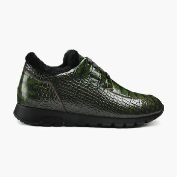 Men's Dark Green Glossy Croc-Print Sneaker - right side