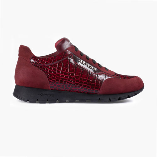 Men's Maroon Croc-Embossed Leather Sneaker