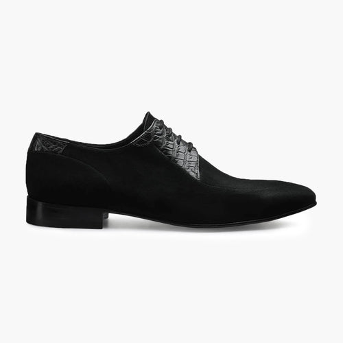 Men's Black Suede & Crocodile Derby