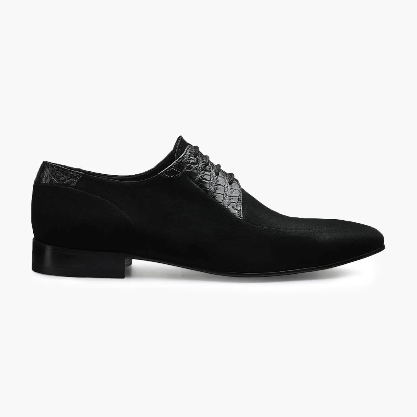 Men's Black Suede & Crocodile Derby
