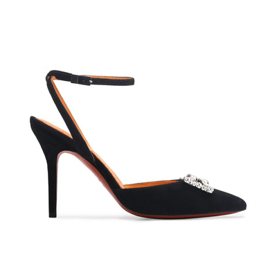 Women’s Black Suede Crystal Slingback Pump