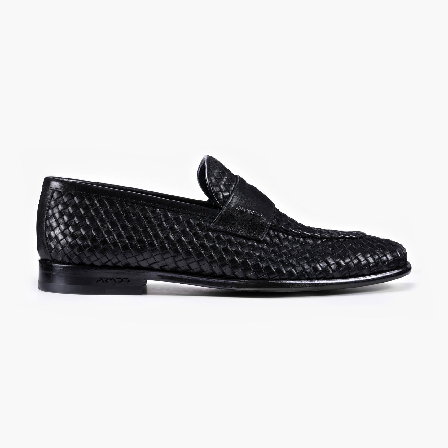 Men's Black Woven Leather Penny Loafer