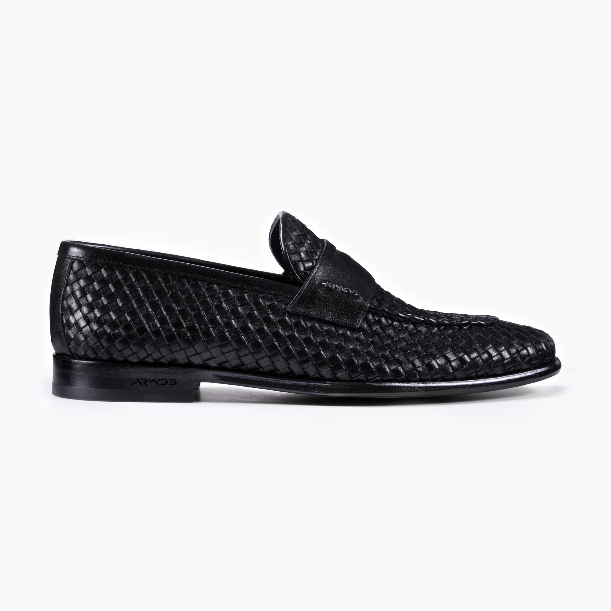 Men's Black Woven Leather Penny Loafer