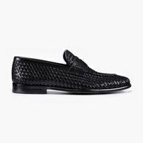 Men's Black Woven Leather Penny Loafer - right side