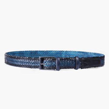 Men’s Blue Patina Braided Leather Belt