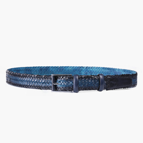 Men’s Blue Patina Braided Leather Belt