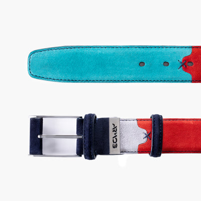 Men's Turquoise, Red & Gray Suede Belt