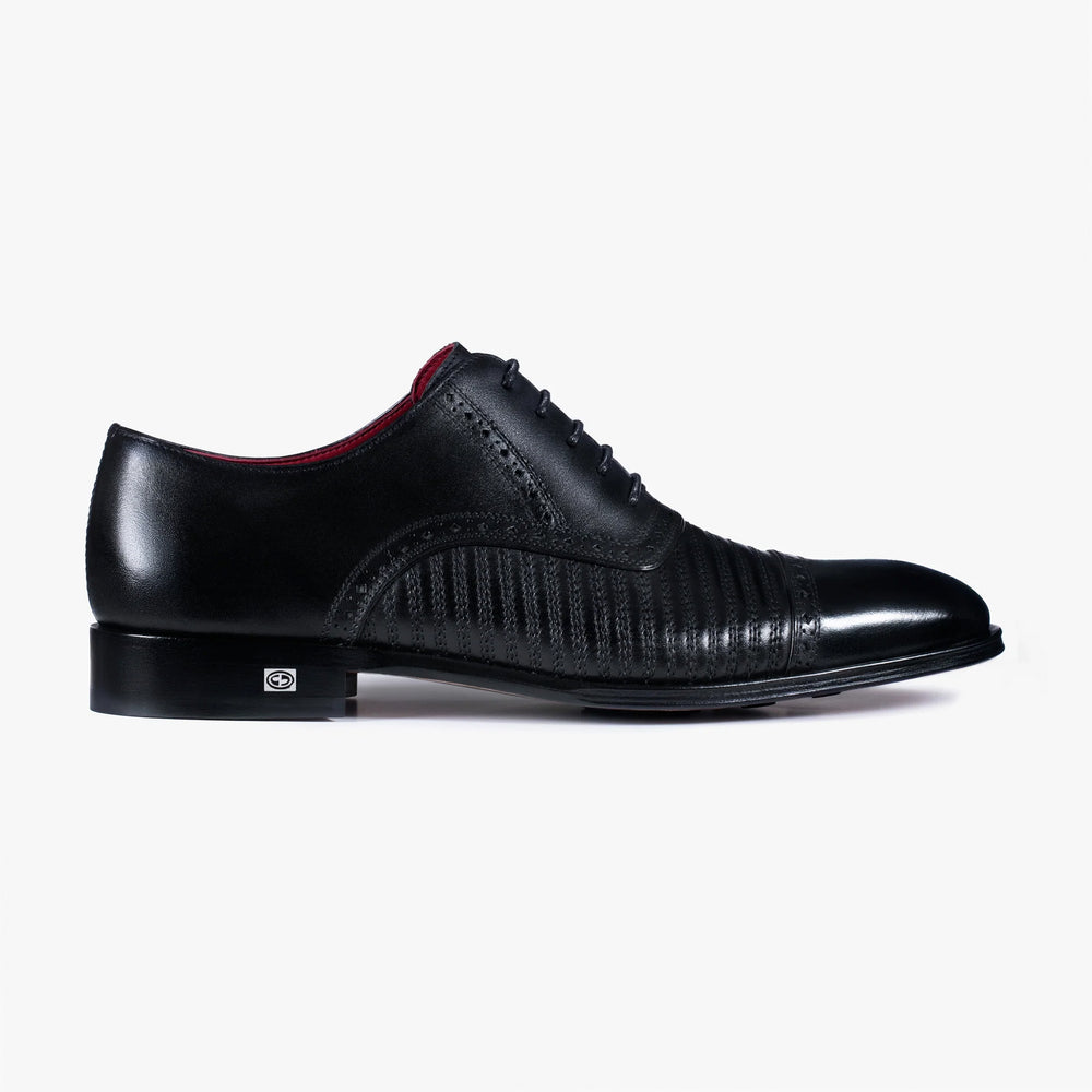 Men’s Black Textured Leather Brogue Oxford