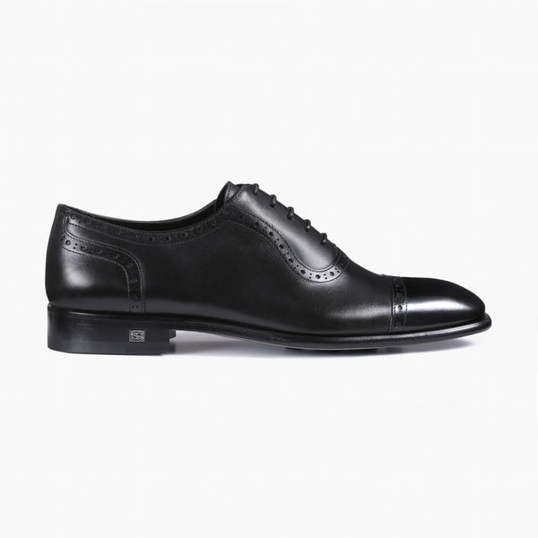 Men’s Black Leather Cap-Toe Oxford