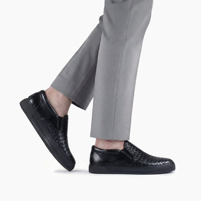 Men's Black Woven Slip-On Sneaker