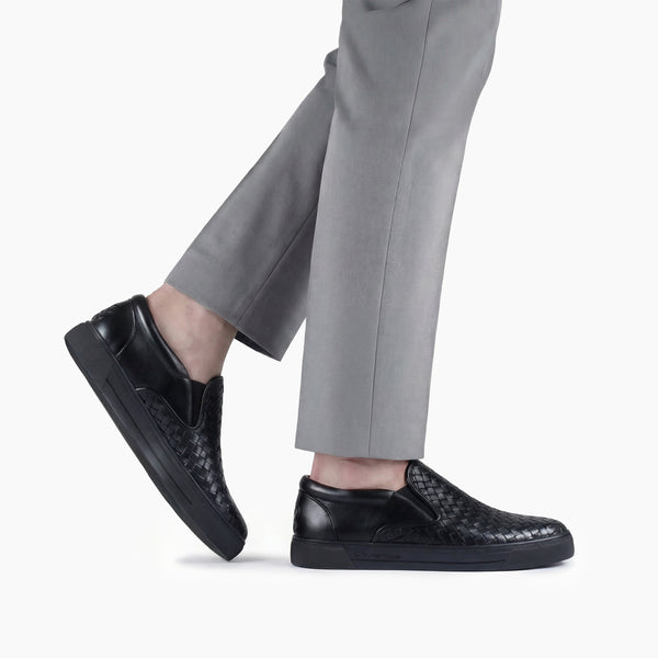 Men's Black Woven Slip-On Sneaker