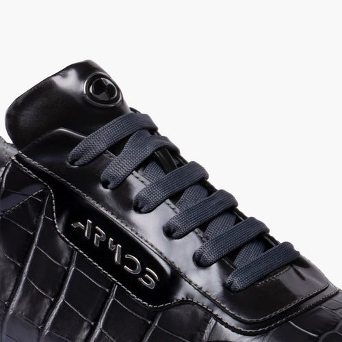 Men's Gray Croc-Embossed Leather Sneaker