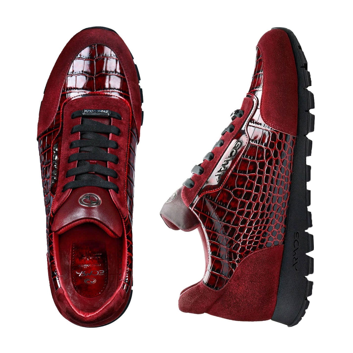 Croc-print suede sneakers