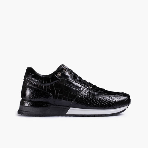 black croc-print leather sneaker