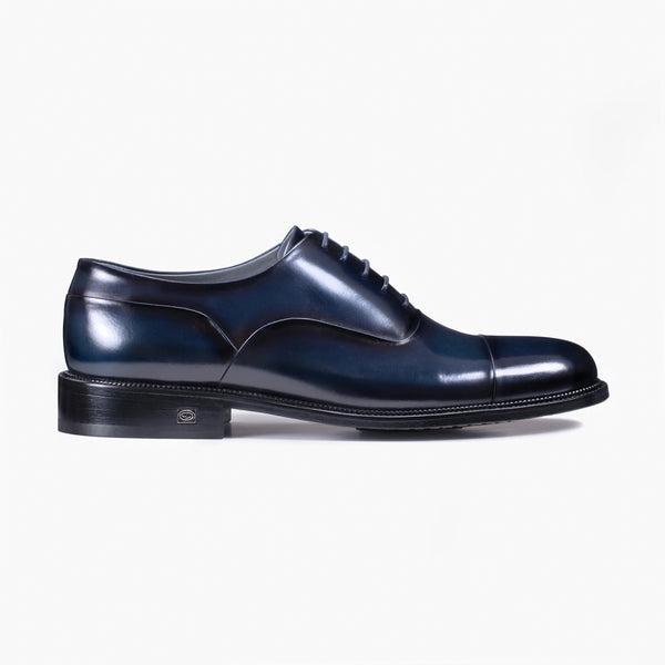 Handcrafted Men’s Blue Patina Leather Cap Toe Oxford | Size 10 | ARMOS | 2-Year Warranty
