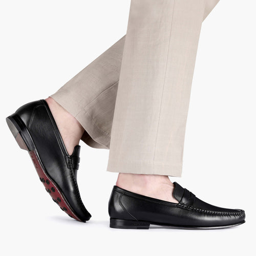 Men's Black Leather Slip-on Moccasin