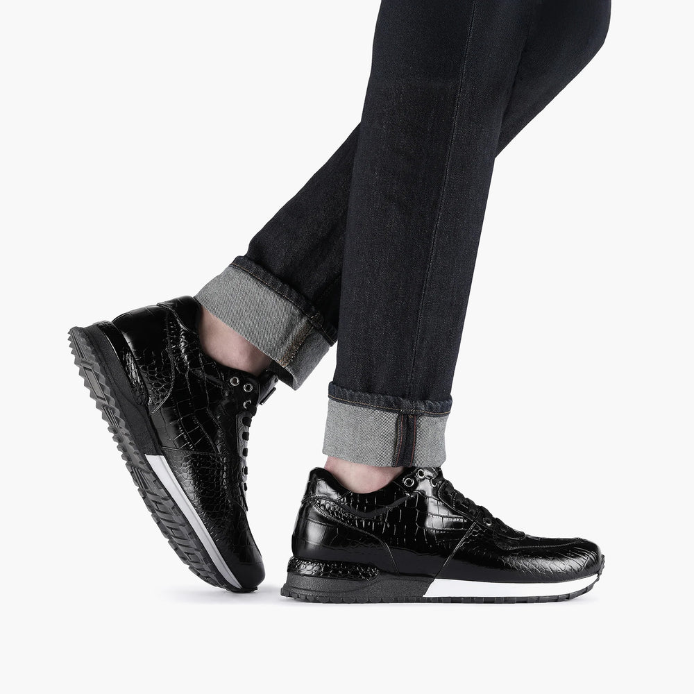 Men's Black Croc-Print Leather Sneaker