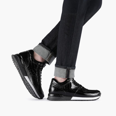 Men's Black Croc-Print Leather Sneaker