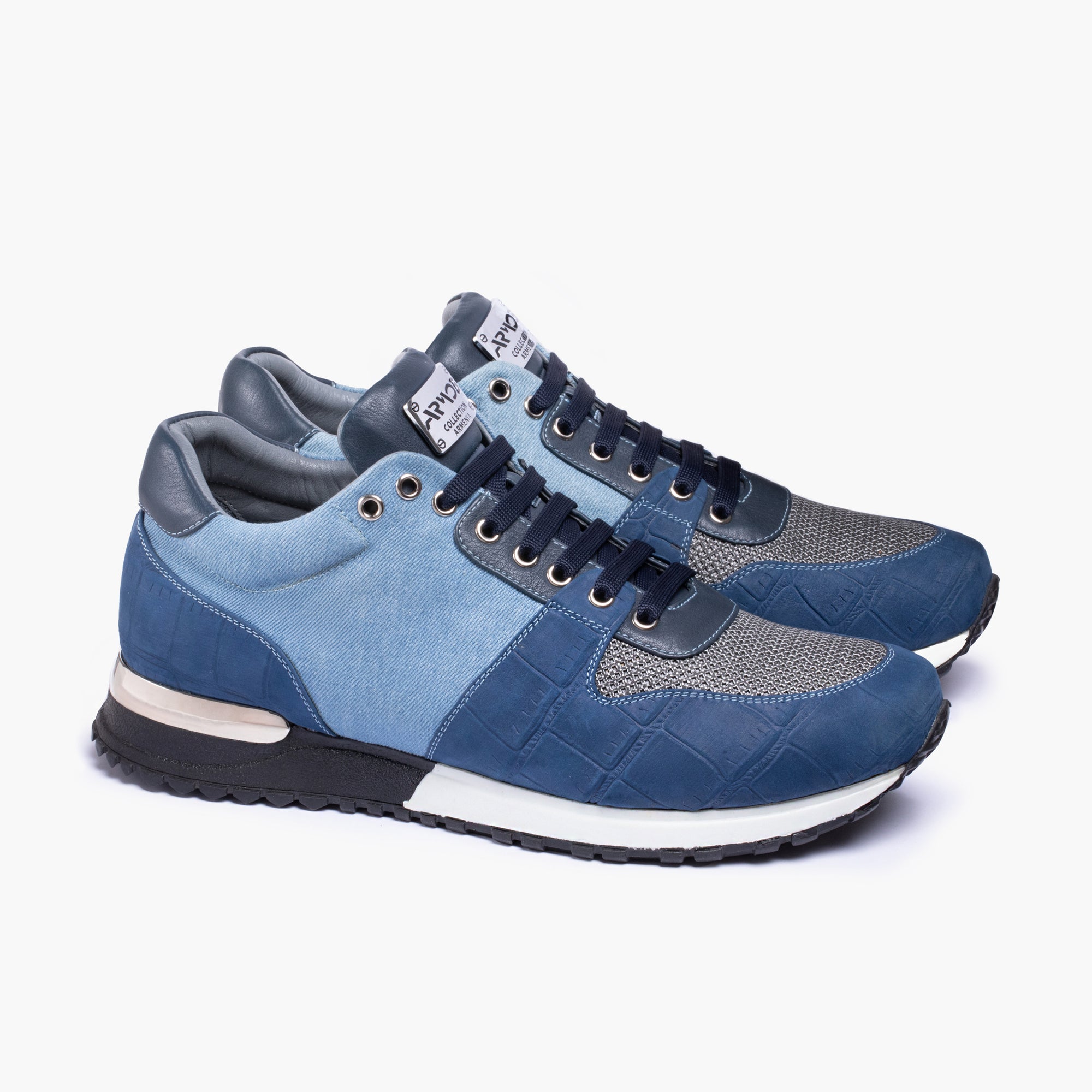 Men's Denim Croc-Embossed Matte Sneaker