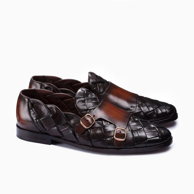 Men's Dark Brown Woven Double Monk Strap