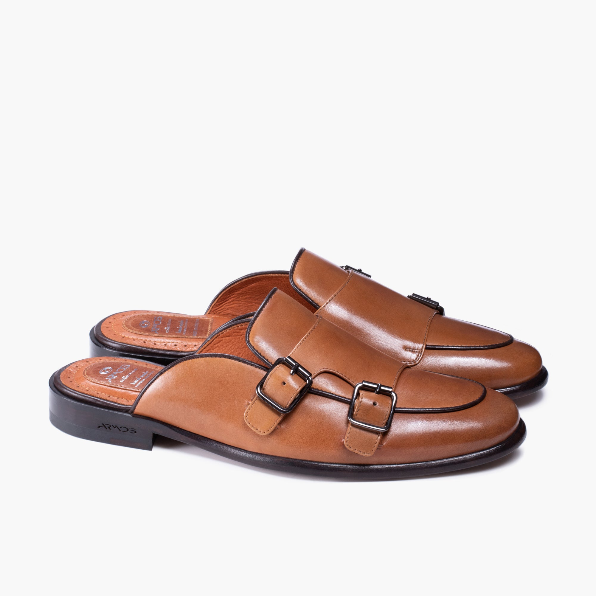 Men's Brown Leather Double Monk Strap Mule