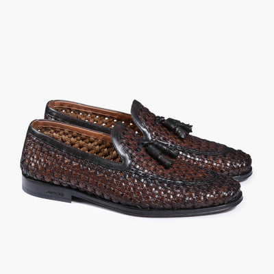 Men's Brown Woven Leather Tassel Loafer