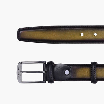Men's hand-painted olive calf leather belt