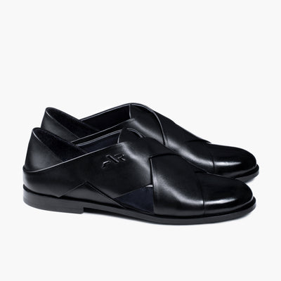 Handcrafted Men’s Black Closed-Toe Fisherman Sandal | Size 7.5 | ARMOS | 2-Year Warranty