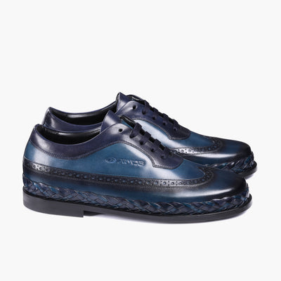 Men's Blue Brogue Leather Sneaker