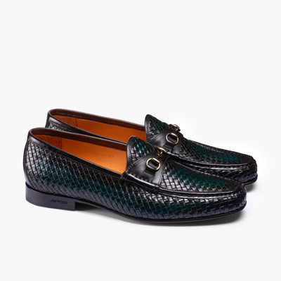 Men's Brown & Green Woven Moccasin