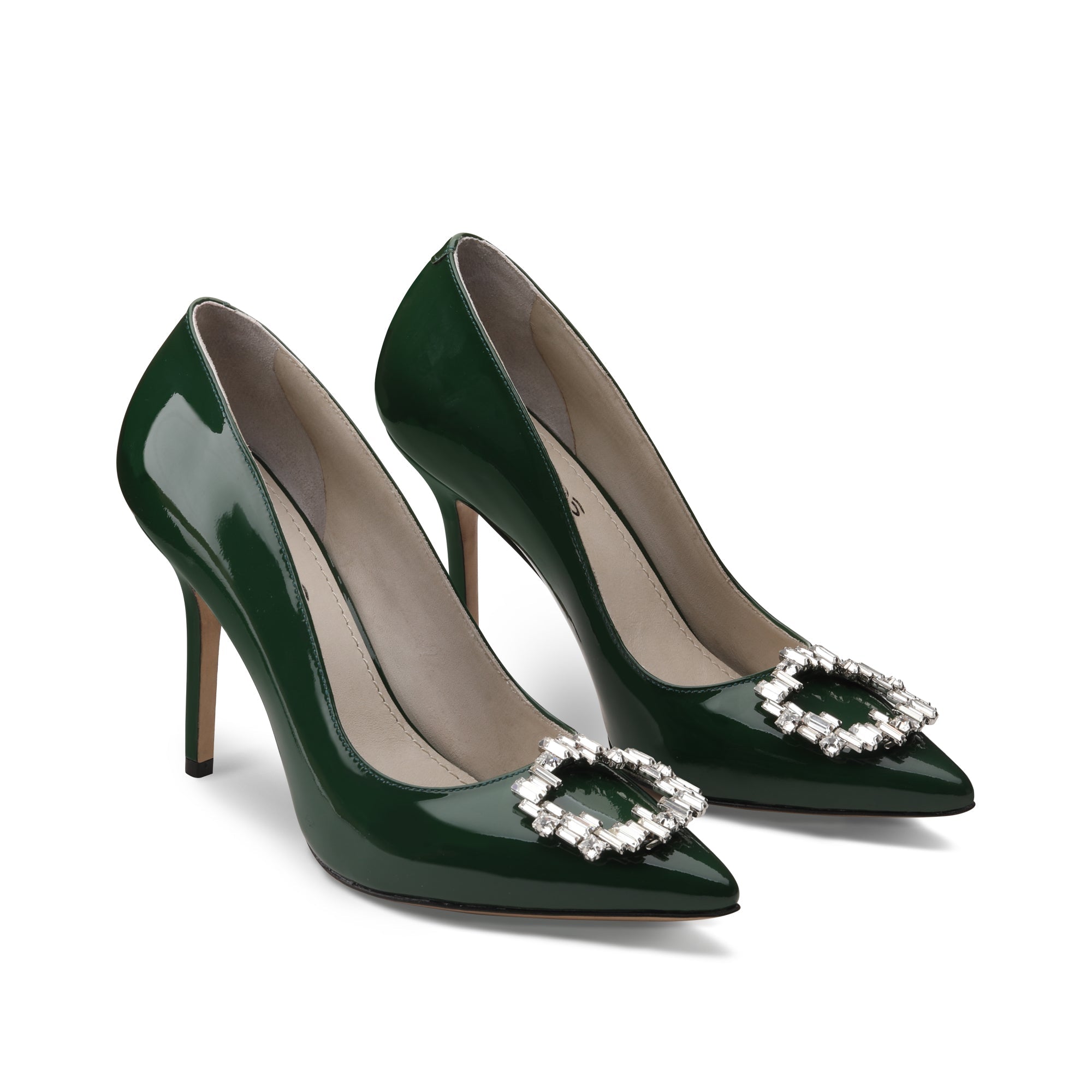 Women's Green Patent Crystal Buckle Pump
