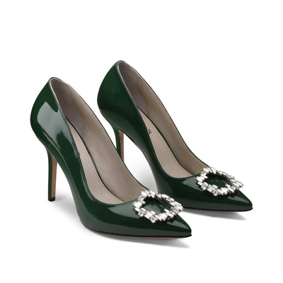 Women's Green Patent Crystal Buckle Pump