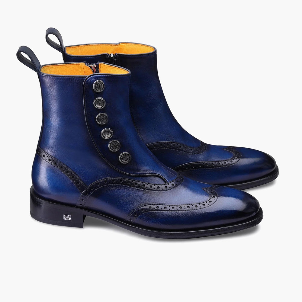 Men's Blue Leather Brogue Boot