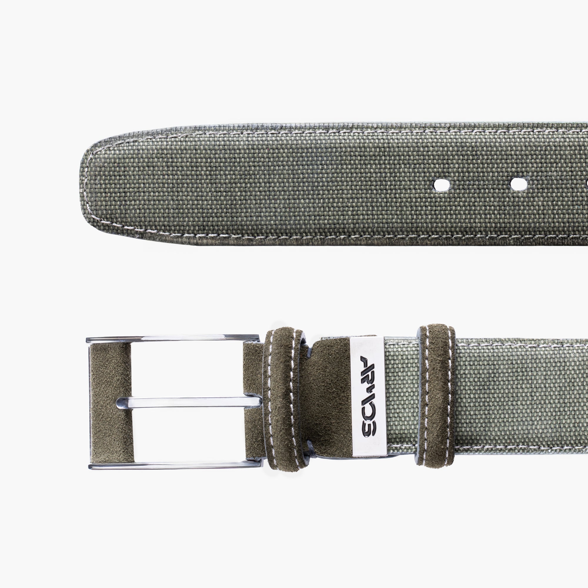 Textured olive canvas & suede belt