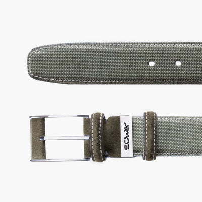 Textured olive canvas & suede belt