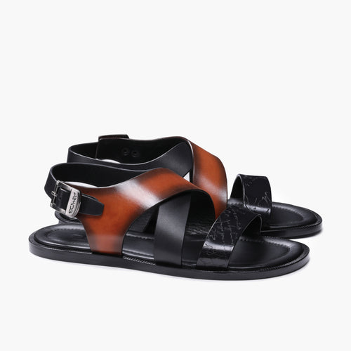 Men's Black And Brown Buckle Sandal - pair
