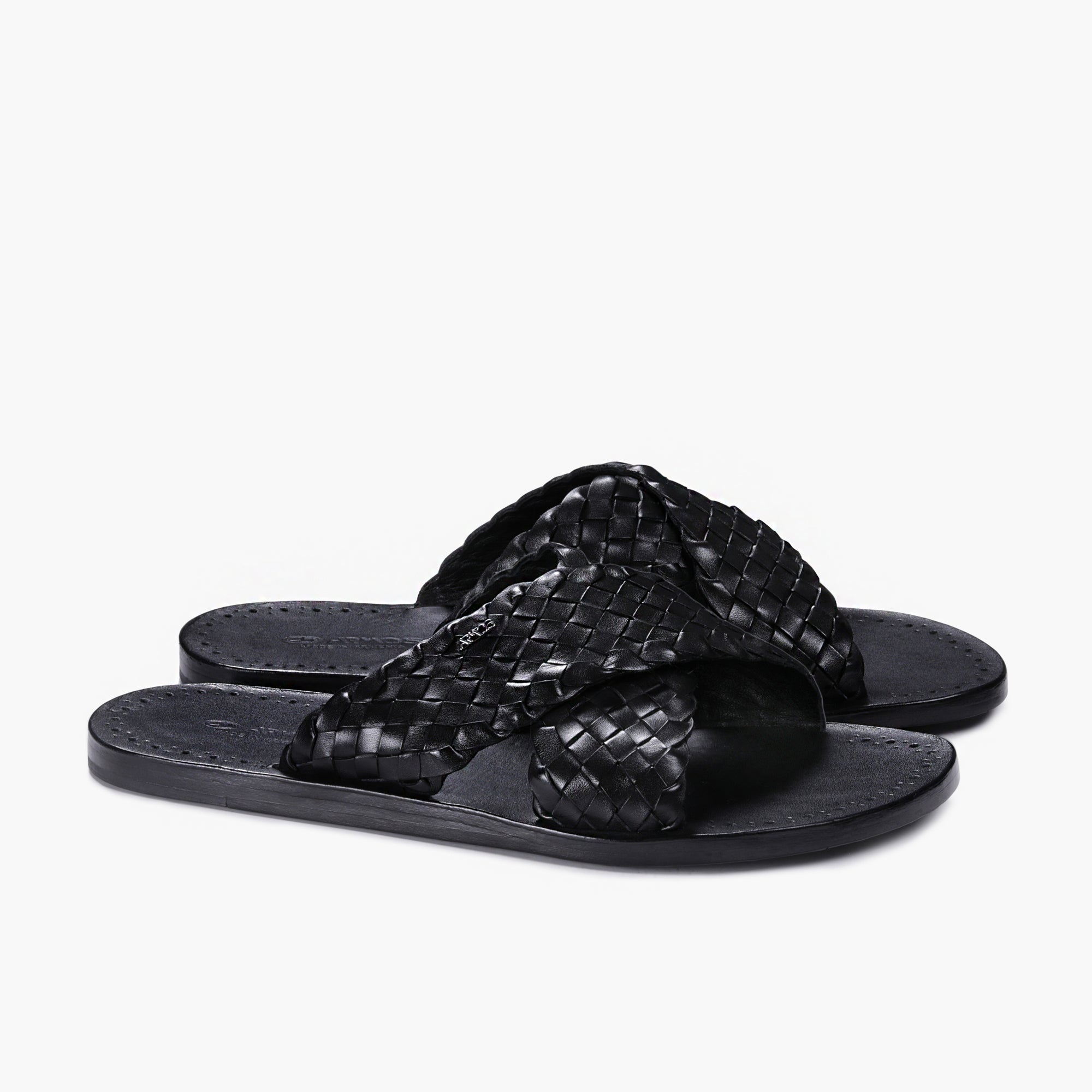 Men's Black Woven Cross-Strap Slide Sandal
