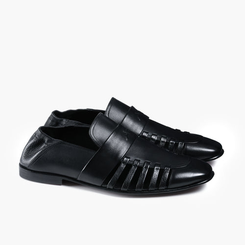 Men’s Black Leather Side-Strap Sandal - pair