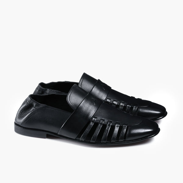 Men’s Black Leather Side-Strap Sandal