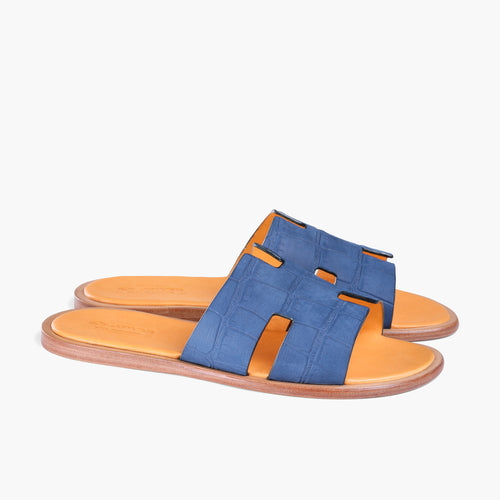 Men’s Blue Croc-Embossed Leather Slide - pair