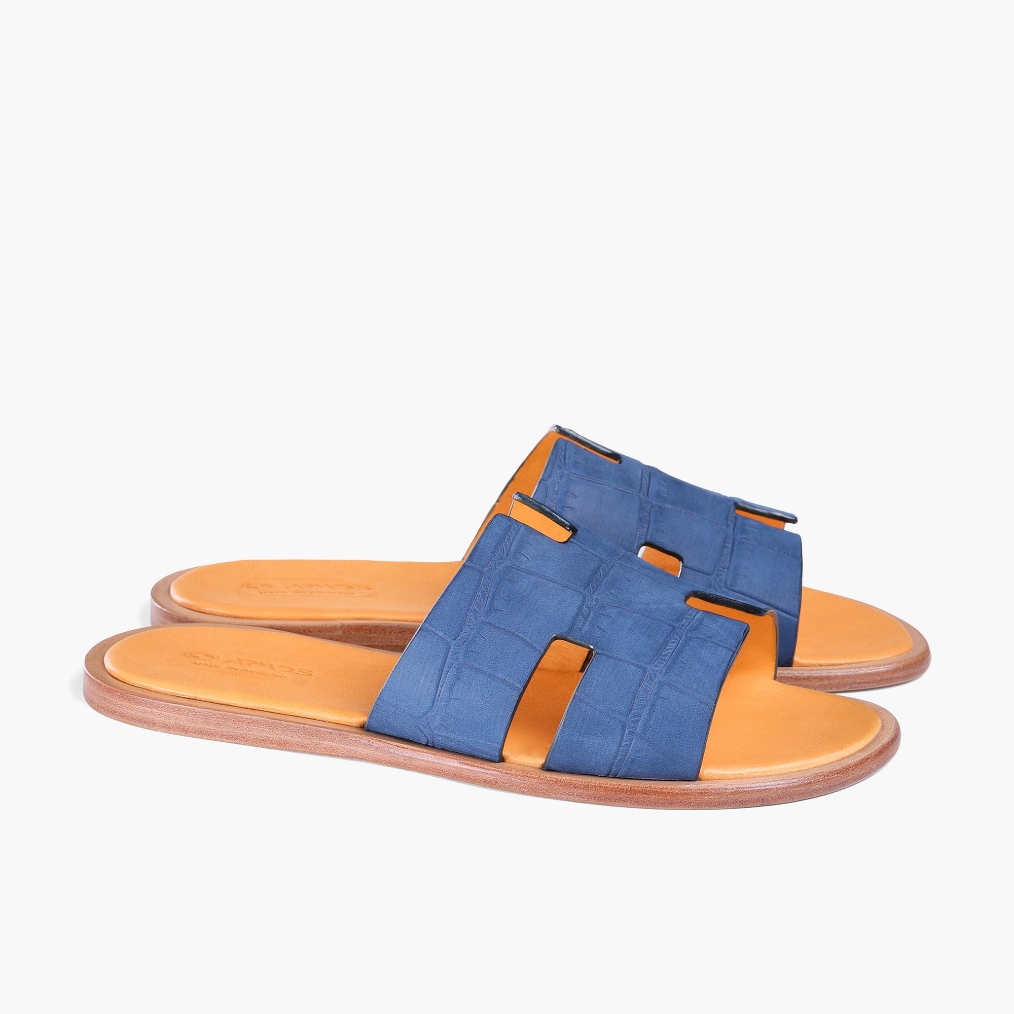 Men’s Blue Croc-Embossed Leather Slide - pair