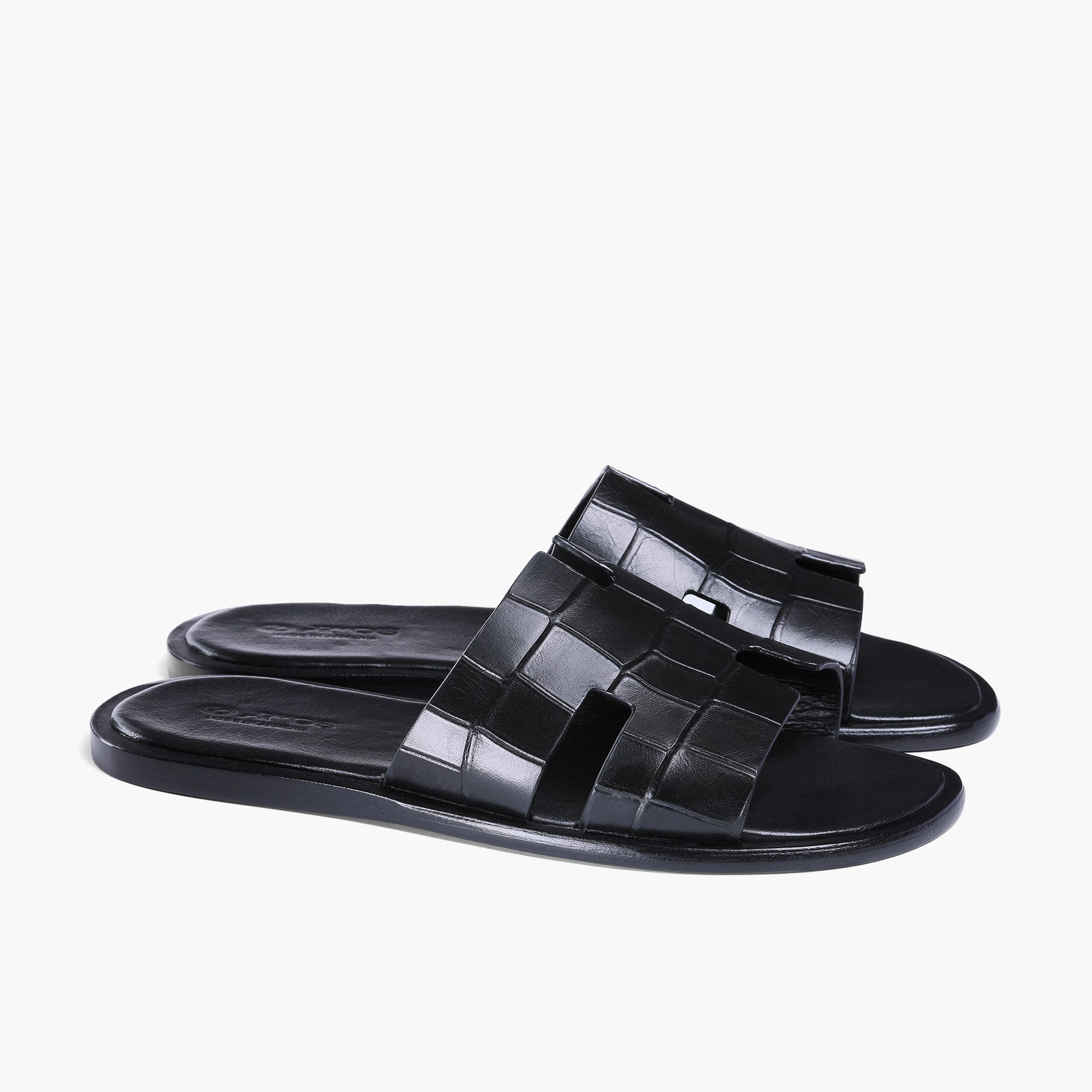 Men’s Black Croc-Embossed Leather Slide - pair