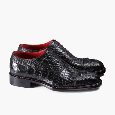 Men’s Black Crocodile Leather Cap Toe Oxford
