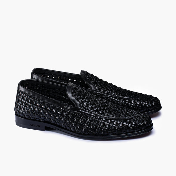 Men's Black Woven Leather Loafer