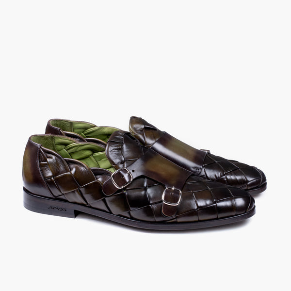 Men's Green Woven Double Monk Strap