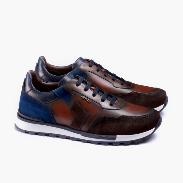 Men's Brown and Blue Leather Sneaker
