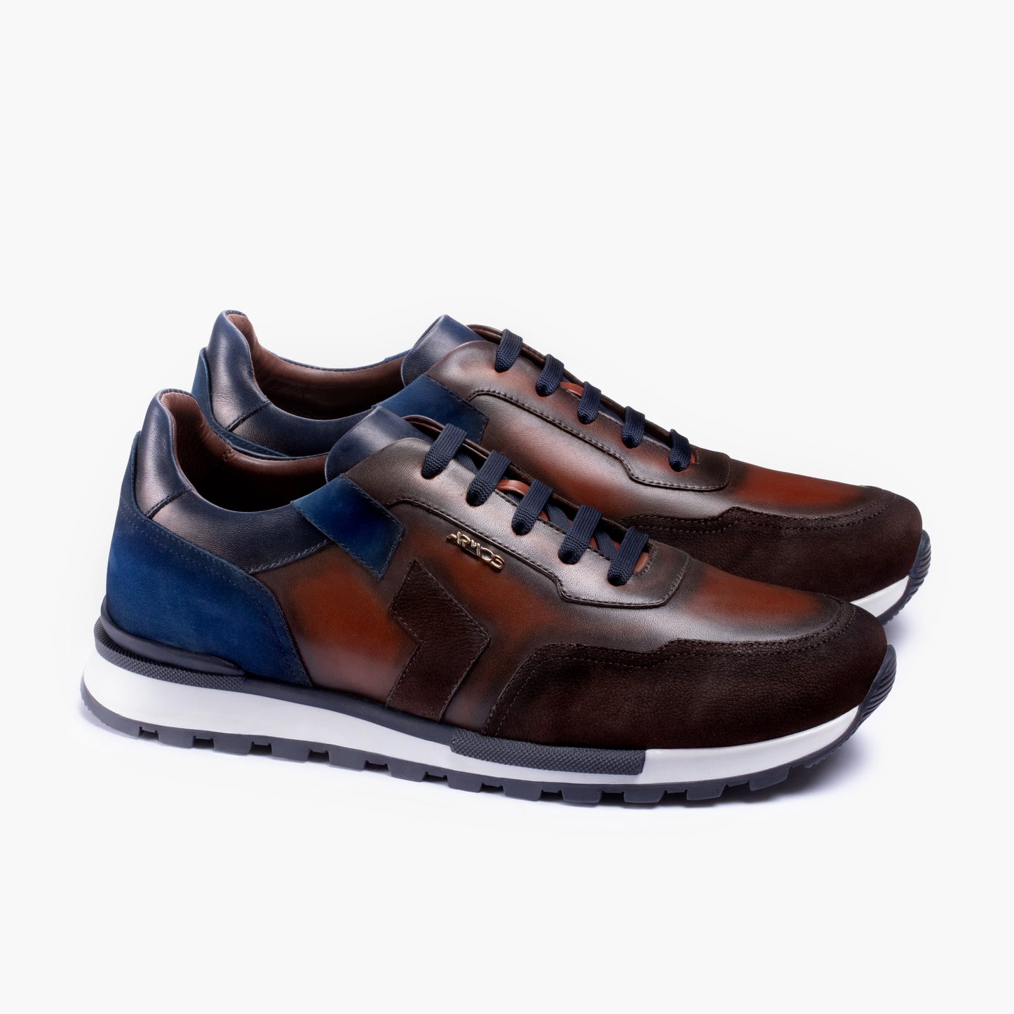 Men's Brown and Blue Leather Sneaker