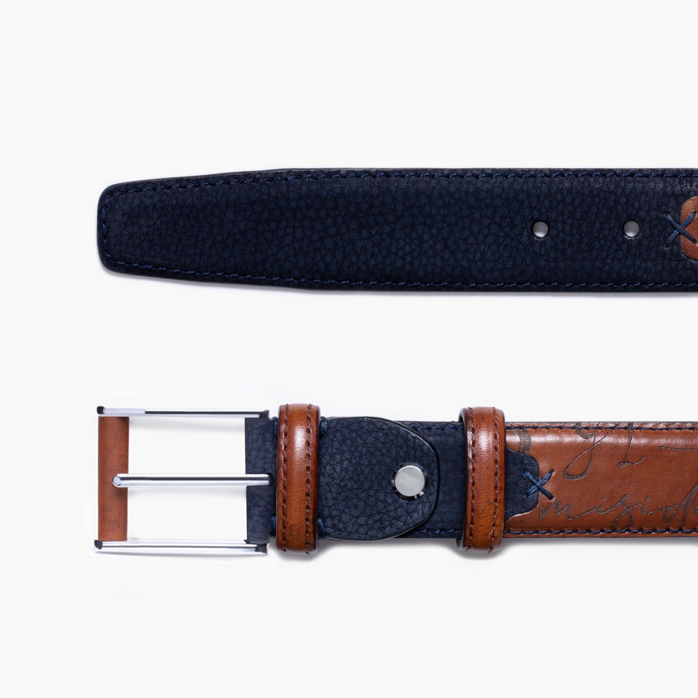 Men’s Navy Blue Nubuck & Leather Belt